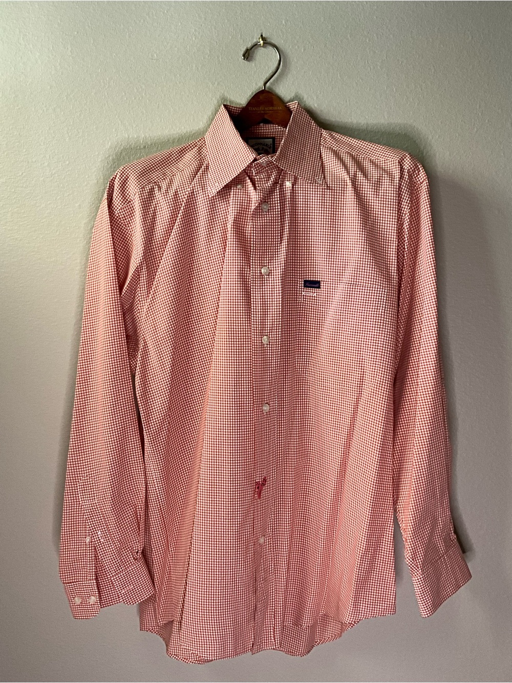 Faconnable Men's Burnt Orange Gingham Long Sleeve Shirt